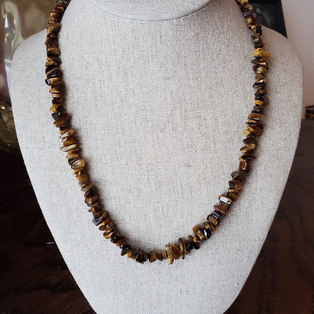 21" petrified wood look beaded necklace